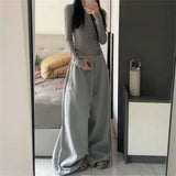 GETADME Oversize Woman Grey Black Sweatpants Y2K Korean Streetwear Loose Casual Jogger Pants High Waist All Match Drawstring Trousers