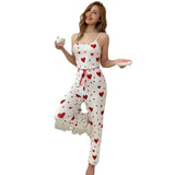 GETADME 여성 파자마 플러스 사이즈 파자마 세트 2피스 짧은 조끼 + 바지 흰색 통기성 부드럽고 캐주얼한 러브 프린트