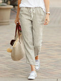 GETADME Women Elegant Simple Pants Fashion Drawstring Design Solid Color Cropped Pants Loose Causal Elastic Waist Office Lady Trousers