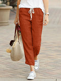 GETADME Women Elegant Simple Pants Fashion Drawstring Design Solid Color Cropped Pants Loose Causal Elastic Waist Office Lady Trousers