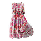 GETADME 조절 가능한 허리 드레스, 여성 여름 휴가 스타일 벨트 허리 턴다운 칼라가 있는 플로럴 프린트 A라인 미디 드레스