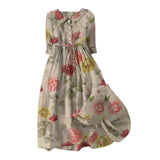 GETADME 조절 가능한 허리 드레스, 여성 여름 휴가 스타일 벨트 허리 턴다운 칼라가 있는 플로럴 프린트 A라인 미디 드레스