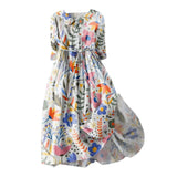 GETADME 조절 가능한 허리 드레스, 여성 여름 휴가 스타일 벨트 허리 턴다운 칼라가 있는 플로럴 프린트 A라인 미디 드레스