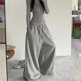 GETADME Oversize Woman Grey Black Sweatpants Y2K Korean Streetwear Loose Casual Jogger Pants High Waist All Match Drawstring Trousers