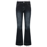 GETADME Rockmore Vintage Flare Jeans Women Low Rise Fashion Washed Jean Pants Y2K Aesthetic High Street Denim Trousers Korean Casual New