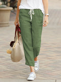 GETADME Women Elegant Simple Pants Fashion Drawstring Design Solid Color Cropped Pants Loose Causal Elastic Waist Office Lady Trousers