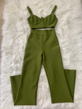 GETADME 2025 Women New Arrival Sexy Low cut Strap Bra Top+High Waist Flare Pants Two Piece Bandage Set Elgant Fashion Party Wear Vintage