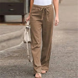 GETADME Cotton Linen Wide Leg Soft Pants Women Spring Summer Pleated Casual Straight Pants High Waist Breathable Long Pants With Pockets
