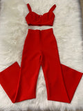 GETADME 2025 Women New Arrival Sexy Low cut Strap Bra Top+High Waist Flare Pants Two Piece Bandage Set Elgant Fashion Party Wear Vintage