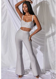 GETADME 2025 Women New Arrival Sexy Low cut Strap Bra Top+High Waist Flare Pants Two Piece Bandage Set Elgant Fashion Party Wear Vintage