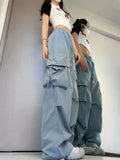 GETADME Women Y2K Cargo Pants High Waist Streetwear Hip Hop Trousers Female Big Pockets Casual Low Waist Drawstring Baggy Sweatpants