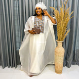 GETADME 여성용 아프리카 의상 화이트 아바야 자수 플러스 사이즈 우아한 파티 교회 드레스 스카프 포함