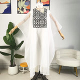 GETADME 여성용 아프리카 의상 화이트 아바야 자수 플러스 사이즈 우아한 파티 교회 드레스 스카프 포함