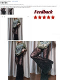 GETADME AltGoth See Through Mesh Pants Women Dark Gothic High Waist Lace Flare Pants Vintage Streetwear Fairy Grunge Race Trousers Femme