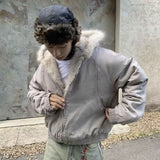 GETADME American Fashion New Camouflage Fur Collar Thick Velvet Jacket Y2K Punk Wind Rock Tide Brand Baggy Hooded Couple Sports Coats