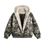 GETADME American Fashion New Camouflage Fur Collar Thick Velvet Jacket Y2K Punk Wind Rock Tide Brand Baggy Hooded Couple Sports Coats