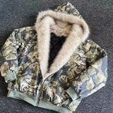 GETADME American Fashion New Camouflage Fur Collar Thick Velvet Jacket Y2K Punk Wind Rock Tide Brand Baggy Hooded Couple Sports Coats