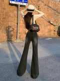 GETADME American Retro Bell Bottoms Low Waist Slim Women Fashion Black E-Girl Denim Pant Hiphop High Street Flare Jeans Y2K Streetwear