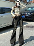 GETADME American Retro Bell Bottoms Low Waist Slim Women Fashion Black E-Girl Denim Pant Hiphop High Street Flare Jeans Y2K Streetwear