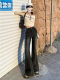 GETADME American Retro Bell Bottoms Low Waist Slim Women Fashion Black E-Girl Denim Pant Hiphop High Street Flare Jeans Y2K Streetwear