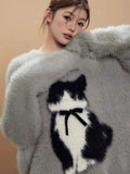 GETADME American Retro Cartoon Cat Bow Plush Sweater Sweater Women Y2K Korean Autumn and Winter Sweet and Spicy Jacquard Loose Pullover