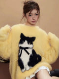 GETADME American Retro Cartoon Cat Bow Plush Sweater Sweater Women Y2K Korean Autumn and Winter Sweet and Spicy Jacquard Loose Pullover