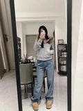 GETADME American Retro Fur Collar Hooded Cardigan Coat Women Spring Autumn New Slim Fit Zipper Jackets Y2k Long Sleeve Sweatshirts