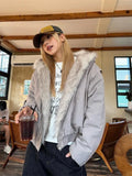 Veste à capuche rétro américaine Getadme pour femme, style streetwear Y2K, hiver, en velours épais et chaud, coupe ample et décontractée, style Harajuku.