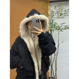 Veste à capuche rétro américaine Getadme pour femme, style streetwear Y2K, hiver, en velours épais et chaud, coupe ample et décontractée, style Harajuku.