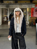 Veste à capuche rétro américaine Getadme pour femme, style streetwear Y2K, hiver, en velours épais et chaud, coupe ample et décontractée, style Harajuku.
