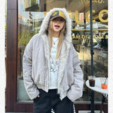 Veste à capuche rétro américaine Getadme pour femme, style streetwear Y2K, hiver, en velours épais et chaud, coupe ample et décontractée, style Harajuku.