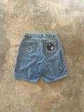 Getadme American Retro Gothic Halloween Geometry Graffiti Print Denim Shorts Men Women Y2k Low Waist Baggy Knee Length Jeans Jorts Short