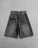 Getadme American Retro Gothic Halloween Geometry Graffiti Print Denim Shorts Men Women Y2k Low Waist Baggy Knee Length Jeans Jorts Short
