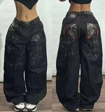 GETADME American Retro Letter Embroidered Washed Jeans Women Y2K New High Street and High Waist Loose Fashion Joker Straight Mop Pants