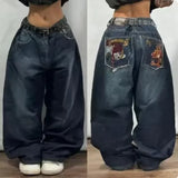 GETADME American Retro Letter Embroidered Washed Jeans Women Y2K New High Street and High Waist Loose Fashion Joker Straight Mop Pants