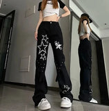 GETADME American Retro Letter Embroidered Washed Jeans Women Y2K New High Street and High Waist Loose Fashion Joker Straight Mop Pants