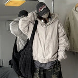 GETADME American Street Retro Fur Collar Thickened Zipper Hooded Jacket  Harajuku Fashion Simple Casual Loose Velvet Warm Jacket