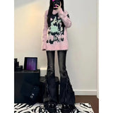 GETADME American Style Retro High Street Ruffled Denim Jeans for Women in Autumn Low Waisted High Elastic Slimming Wide Leg Mop Pants