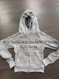 GETADME American Style Vintage Wool Zipper Design Sweater Casual Slim Fit Hoodie Cardigan Aesthetics Y2k Fashion Long Sleeve Jupers Chic