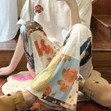 GETADME American Vintage Hiphop Floral Patchwork Pants Y2k E-Girl High Waist Bell Bottom Jeans Summer New Loose Flare  Women