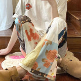 GETADME American Vintage Hiphop Floral Patchwork Pants Y2k E-Girl High Waist Bell Bottom Jeans Summer New Loose Flare  Women