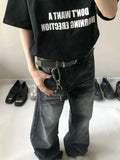 GETADME American Vintage Washed Hole Jeans for Women Autumn Winter New Straight Trousers Y2k E-Girl High Waist Loose Wide Leg Pants