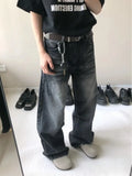 GETADME American Vintage Washed Hole Jeans for Women Autumn Winter New Straight Trousers Y2k E-Girl High Waist Loose Wide Leg Pants