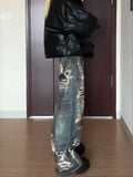 GETADME American Wasteland Street Y2K Printed Washed Baggy Jeans Woman High Street Retro Hot Girl Loose Casual High Waist Straight Jeans