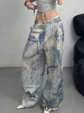 GETADME American street fashion washed printed jeans for men and women high street hip-hop straight leg loose wide leg casual pants y2k