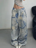 GETADME American street fashion washed printed jeans for men and women high street hip-hop straight leg loose wide leg casual pants y2k