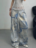 GETADME American street fashion washed printed jeans for men and women high street hip-hop straight leg loose wide leg casual pants y2k