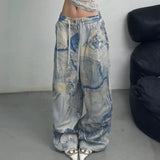 GETADME American street fashion washed printed jeans for men and women high street hip-hop straight leg loose wide leg casual pants y2k