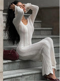 GETADME Articat Elegant Knitted Sweater Long Sleeved V-neck Dress Women Slim Hollow Out Female Vesidos Party Club Evening Dress Vacation