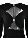 GETADME Articat Sexy Hollow Out Long Sleeved Elastic Tight Dress Women Pleats Double Layered Female Vestidos Elegant Party Evening Dress